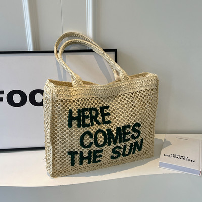 LEFTSIDE Vasaras vēstuļu dizains Sievietēm austa salmu plecu soma 2024. g. lielas pludmales somas, rokām darināta sieviešu liela ietilpības rokassoma