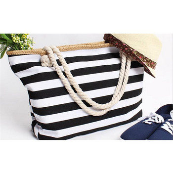 Нова плажна чанта, модна дамска платнена лятна раирана чанта с голям капацитет, ръчна чанта за пазаруване, чанти през рамо