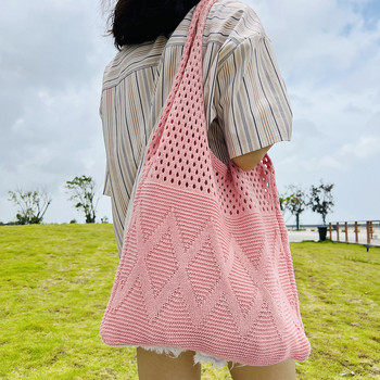 Дизайнерски плетени чанти Дамски чанти с голям капацитет Дамска чанта през рамо Лятна плажна чанта Портмонета Ежедневни кухи тъкани Пазаруване