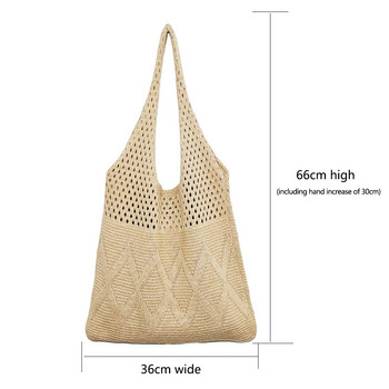 Дизайнерски плетени чанти Дамски чанти с голям капацитет Дамска чанта през рамо Лятна плажна чанта Портмонета Ежедневни кухи тъкани Пазаруване