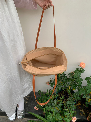 Απλή, κομψή ψάθινη τσάντα μεγάλης χωρητικότητας Τσάντα θαλάσσης Τσάντα τσάντα τσάντα πολυτελείας σχεδιαστή ριγέ τσάντα ώμου Casual και ευέλικτη τσάντα αγορών