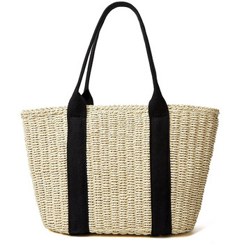 Модерна дамска чанта от слама Луксозна дизайнерска 2024 г. Нови тъкани чанти от ратан Ръчно изработена туристическа чанта за през рамо Ежедневна плажна чанта