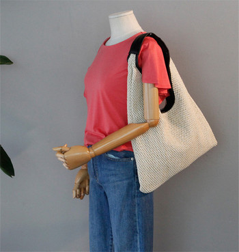 2023 Нова дамска плетена чанта през рамо Едноцветна бежова и каки чанта през рамо Кофа Дамски чанти за мъже Плажни ваканционни чанти през рамо