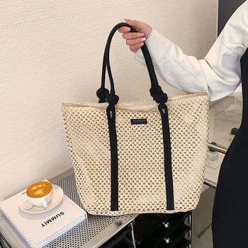 Ежедневни летни плажни чанти от сламена тъкан с голям капацитет Ръчно изработени дамски чанти за през рамо Дамски чанти за пътуване Ратан Shopper Tote bolsa