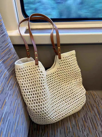 Ежедневни чанти за през рамо с голям капацитет Луксозни дамски модни летни плетени чанти за 2024 г. Ваканционни плажни чанти Модерни работни пазарувания