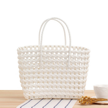 Дамска PVC тъкана ръчна чанта с цвят на бонбони, ежедневни чанти, модна чанта с кошница за зеленчуци с голям капацитет, пластмасова плажна чанта Hnadle