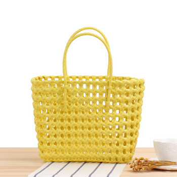 Дамска PVC тъкана ръчна чанта с цвят на бонбони, ежедневни чанти, модна чанта с кошница за зеленчуци с голям капацитет, пластмасова плажна чанта Hnadle
