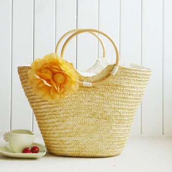 Λουλούδι Καλοκαιρινή τσάντα παραλίας Γυναικεία τσάντα ύφανσης σιταριού με μποέμικο πλεκτό ψάθινο τσάντες υψηλής χωρητικότητας Γυναικεία επάνω λαβή