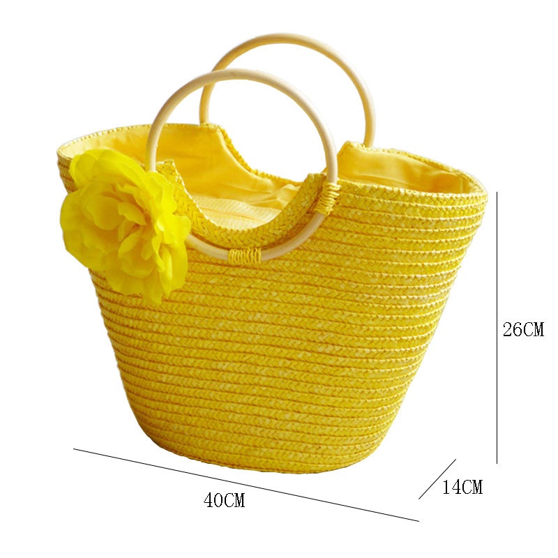 Lillede suvine rannakott Nisuvarraste kootud naiste käekott Boheemlaste kudumine õlgedest kotid Suure mahutavusega naiste ülemise käepidemega kandikud