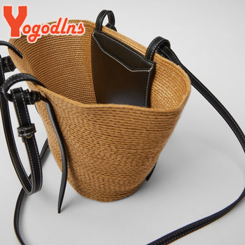 Yogodlns Summer Straw Totes Bag Дамска чанта с ратанова дръжка с голям капацитет Сплайзинг Цветна плажна чанта Пътна тъкана чанта за рамо Bolsa