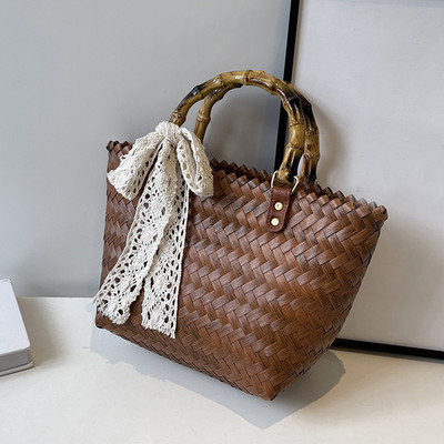 Yogodlns vasaras salmu soma sievietēm lielas ietilpības rotangpalmas roktura somas savienošana krāsaina pludmales soma Ceļojumu auduma plecu soma Bolsa