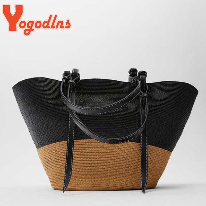 Yogodlns vasaras salmu soma sievietēm lielas ietilpības rotangpalmas roktura somas savienošana krāsaina pludmales soma Ceļojumu auduma plecu soma Bolsa