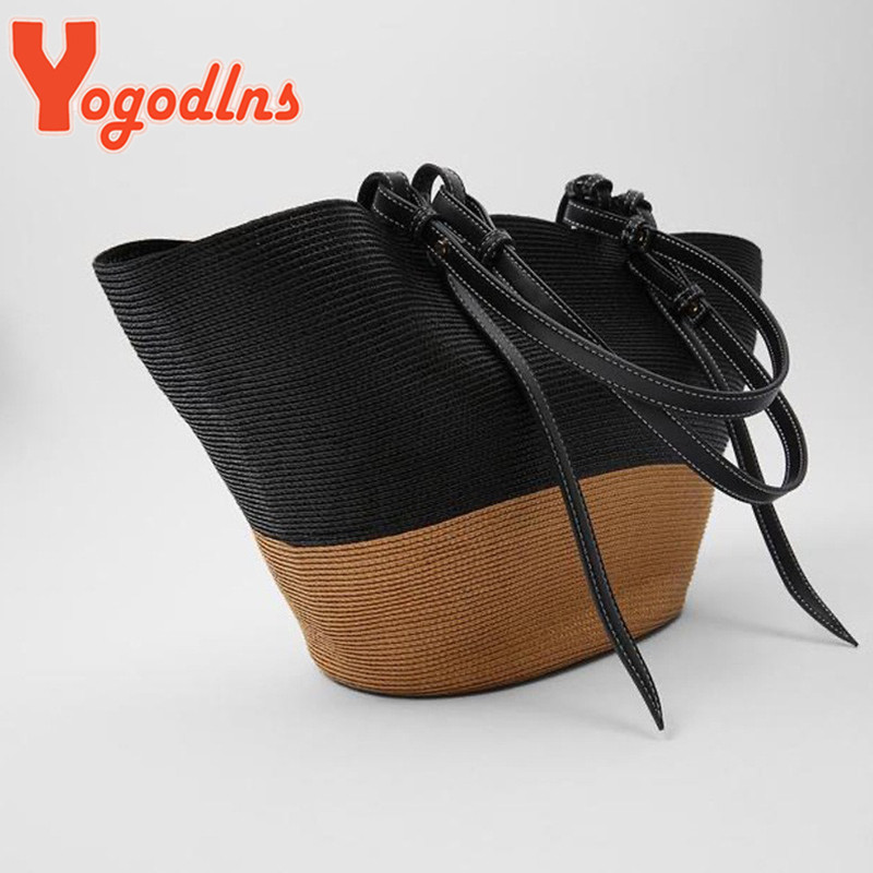 Yogodlns vasaras salmu soma sievietēm lielas ietilpības rotangpalmas roktura somas savienošana krāsaina pludmales soma Ceļojumu auduma plecu soma Bolsa