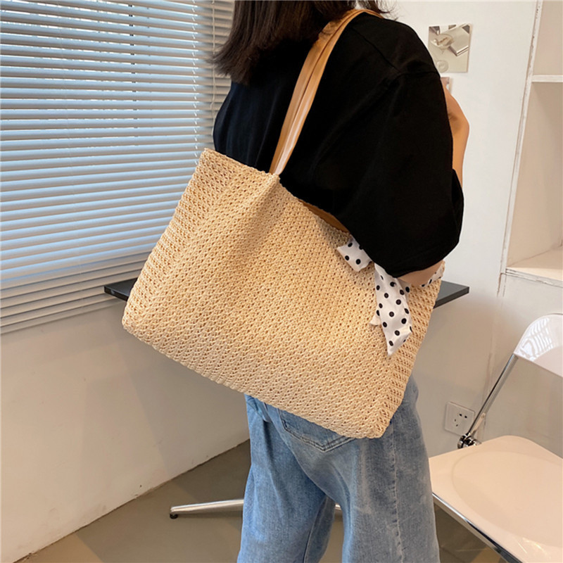 Alkalmi szalma női új, egy vállú selyem sál, csípős szőtt kézitáska nyári strandtáska, nagy kapacitású, hordozható női táska