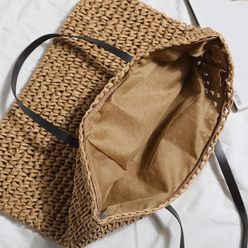 Bohemian Hollow Straw Beach Handabg Χειροποίητη υφασμένη τσάντα ώμου για γυναίκες Raffia τσάντα ταξιδίου αγορών Γυναικεία καλοκαιρινή περιστασιακή τσάντα