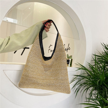 Винтидж летни дамски издръжливи сплитани сламени плажни чанти ленена тъкана чанта тип кофа Тревни ежедневни ръчни чанти Плетива ратанови чанти