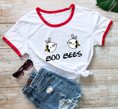 BOO BEES Tricou de damă Cute Halloween Boo Bees Cămașă Kawaii Bees Tricou la modă feminină Top casual din bumbac pur stil kawaii