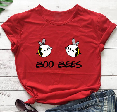 BOO BEES Tricou de damă Cute Halloween Boo Bees Cămașă Kawaii Bees Tricou la modă feminină Top casual din bumbac pur stil kawaii