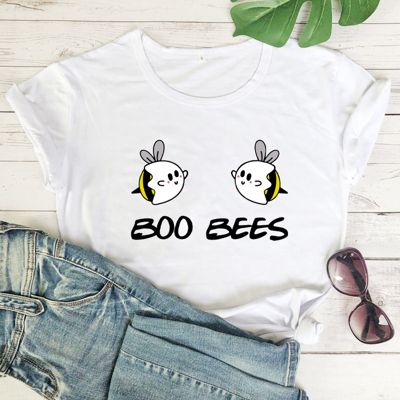 BOO BEES Tricou de damă Cute Halloween Boo Bees Cămașă Kawaii Bees Tricou la modă feminină Top casual din bumbac pur stil kawaii