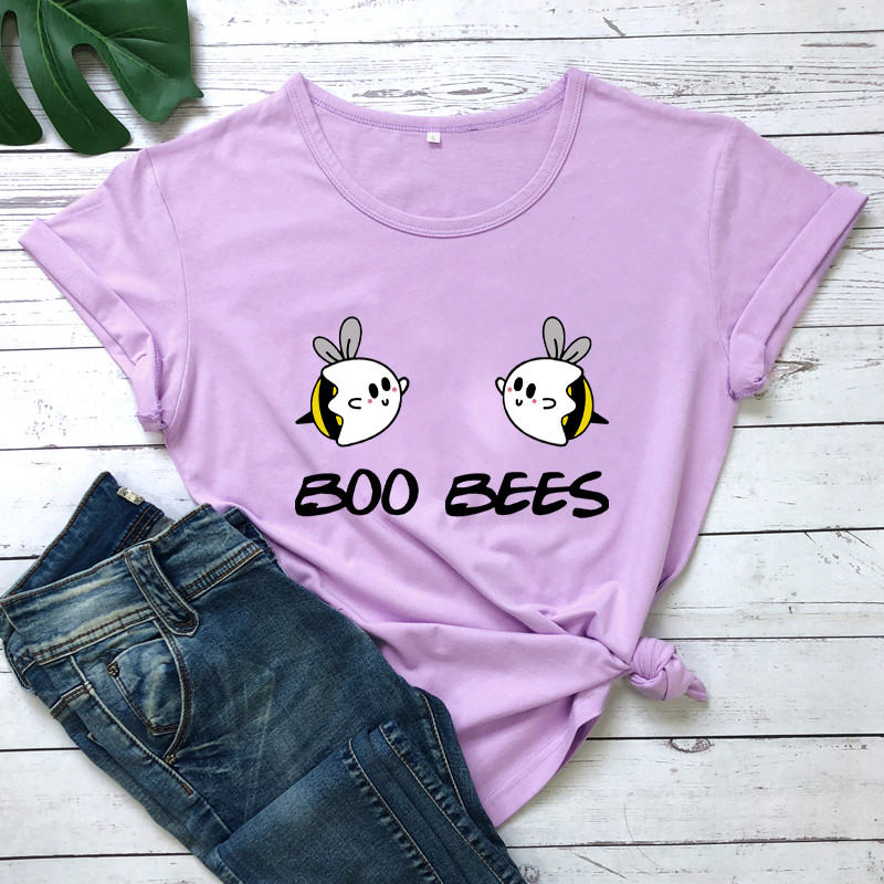 BOO BEES Tricou de damă Cute Halloween Boo Bees Cămașă Kawaii Bees Tricou la modă feminină Top casual din bumbac pur stil kawaii