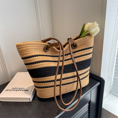 Vasaros šiaudų austas krepšys moterims Atostogų paplūdimio pečių krepšiai Didelės talpos kasdienės kelionės į darbą ir atgal Į darbą ir atgal Kasdieniai krepšiai Moteriškos šiaudų pynimo rankinės