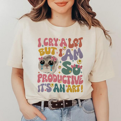 Sad Hamster I Cry A Lot But I Am So Productive T Shirt Fashion Men Harajuku Retro T-Shirt Унисекс Висококачествени памучни тениски