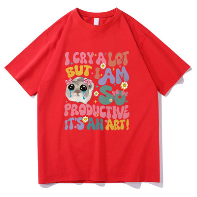 Bēdīgs kāmis, es daudz raudu, bet esmu tik produktīvs T krekls Modes vīriešu Harajuku retro T-krekls Unisex augstas kvalitātes kokvilnas t-krekli