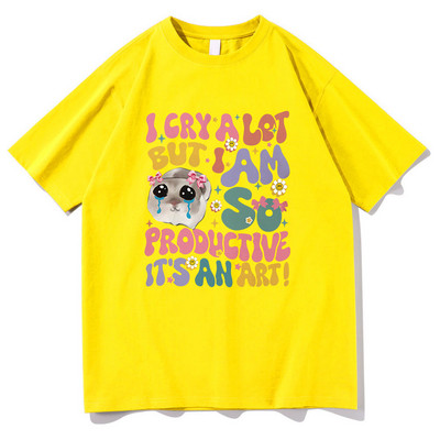 Bēdīgs kāmis, es daudz raudu, bet esmu tik produktīvs T krekls Modes vīriešu Harajuku retro T-krekls Unisex augstas kvalitātes kokvilnas t-krekli