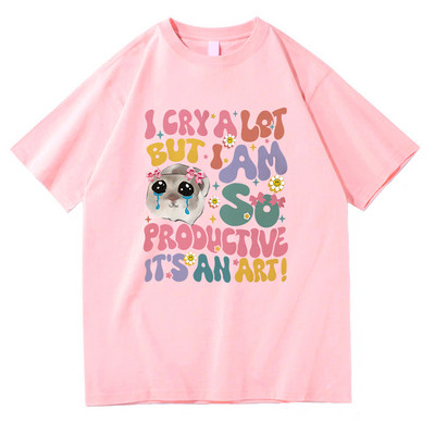 Bēdīgs kāmis, es daudz raudu, bet esmu tik produktīvs T krekls Modes vīriešu Harajuku retro T-krekls Unisex augstas kvalitātes kokvilnas t-krekli