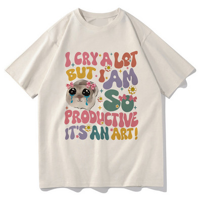 Bēdīgs kāmis, es daudz raudu, bet esmu tik produktīvs T krekls Modes vīriešu Harajuku retro T-krekls Unisex augstas kvalitātes kokvilnas t-krekli