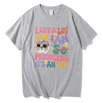 Bēdīgs kāmis, es daudz raudu, bet esmu tik produktīvs T krekls Modes vīriešu Harajuku retro T-krekls Unisex augstas kvalitātes kokvilnas t-krekli