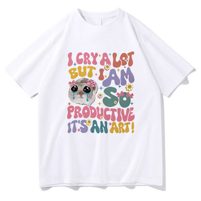 Bēdīgs kāmis, es daudz raudu, bet esmu tik produktīvs T krekls Modes vīriešu Harajuku retro T-krekls Unisex augstas kvalitātes kokvilnas t-krekli