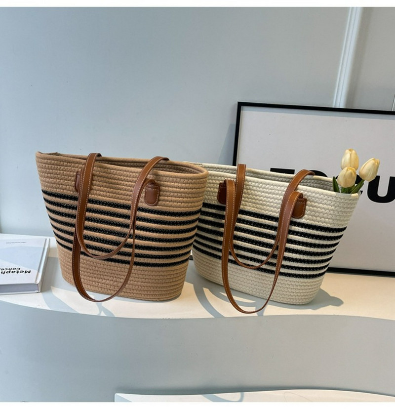 Vasarinis šiaudinis krepšys moterims Didelės talpos pinti rotango krepšiai ant pečių Moteriški pajūrio austi paplūdimio atostogų krepšiai
