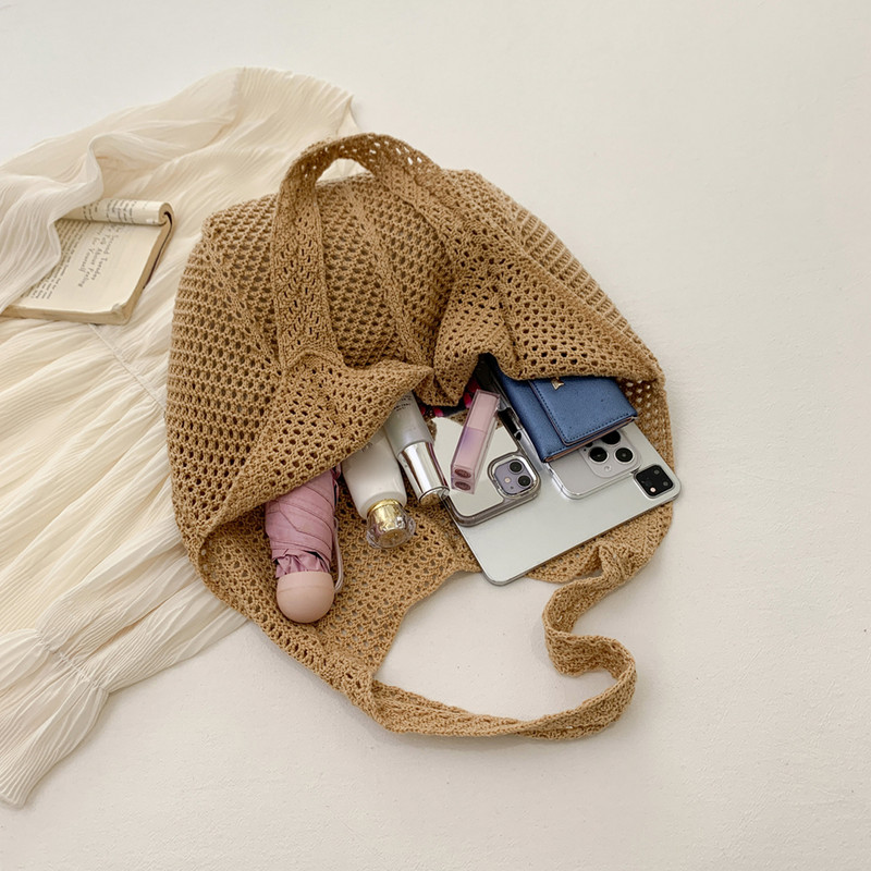 Ženska heklana velika torba Mrežasta torba za plažu velikog kapaciteta Modna pletena torba jednobojna jednostavna torba za kupovinu za putovanje na odmor