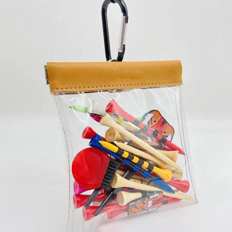 Golfa tēju maisiņu soma ar klipsi Golfa tēja/bumbu soma ar klipsi, caurspīdīga, saspiežama augšējā kabata, lai uzglabātu golfa piederumus un