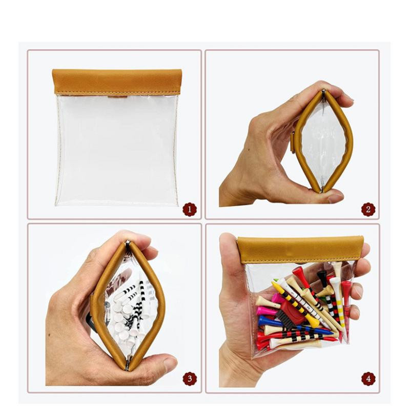 Golfa tēju maisiņu soma ar klipsi Golfa tēja/bumbu soma ar klipsi, caurspīdīga, saspiežama augšējā kabata, lai uzglabātu golfa piederumus un