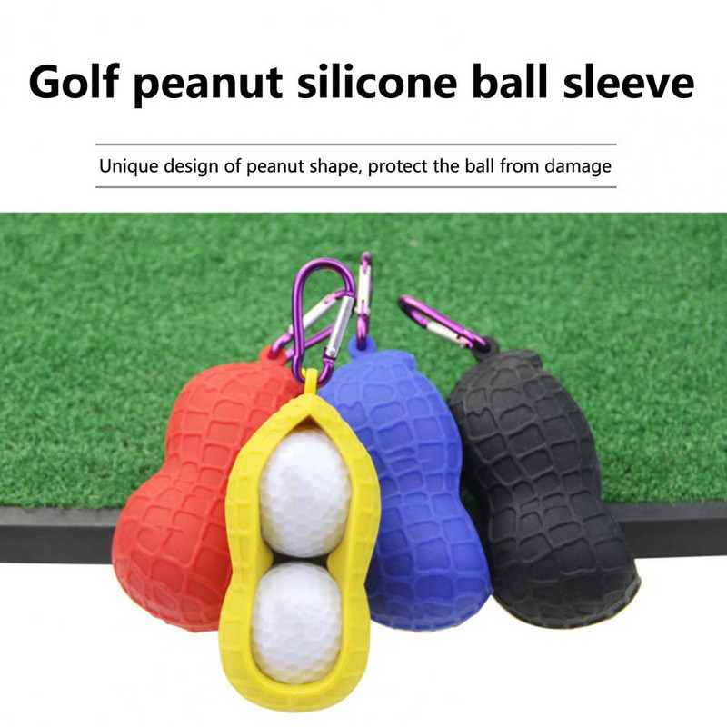 Divkārša golfa bumbas uzmava ar āķi, silikona uzglabāšanas golfa bumbiņas aizsargmaciņa zemesriekstu čaumalas golfa bumbas pārsegs treniņiem