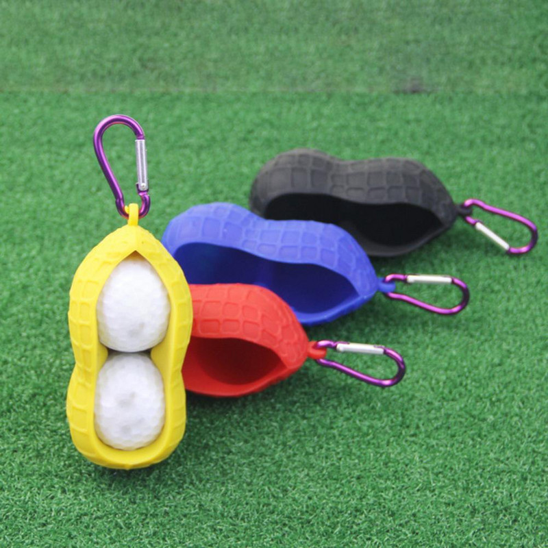 Divkārša golfa bumbas uzmava ar āķi, silikona uzglabāšanas golfa bumbiņas aizsargmaciņa zemesriekstu čaumalas golfa bumbas pārsegs treniņiem