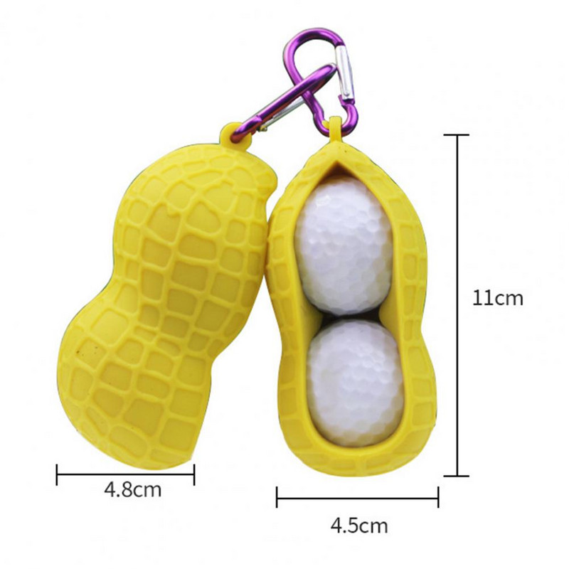 Divkārša golfa bumbas uzmava ar āķi, silikona uzglabāšanas golfa bumbiņas aizsargmaciņa zemesriekstu čaumalas golfa bumbas pārsegs treniņiem