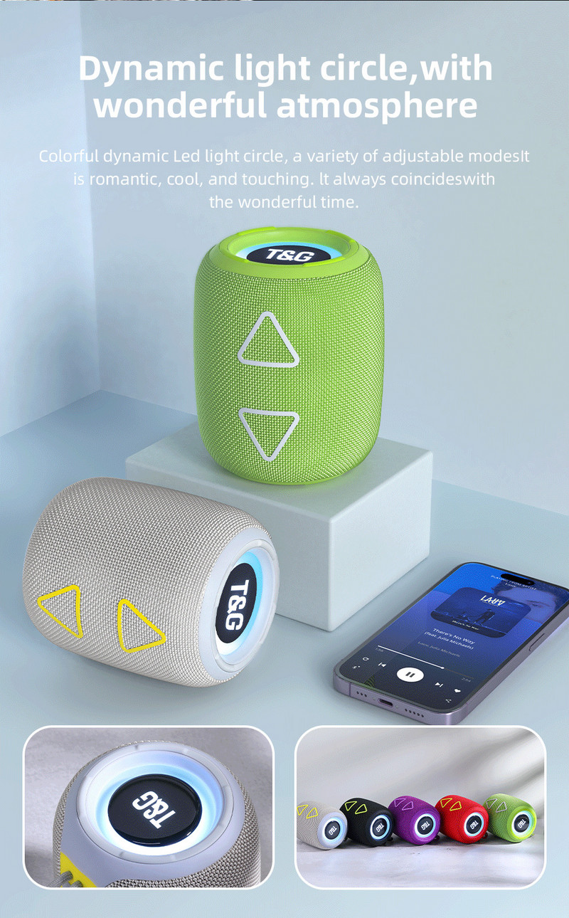 TG655 pārnēsājams skaļrunis bezvadu mūzikas LED gaismas aplis MINI skaļrunis HIFI telpiskās skaņas kvalitātes skaļrunis kolonna TWS BT5.3 Boombox