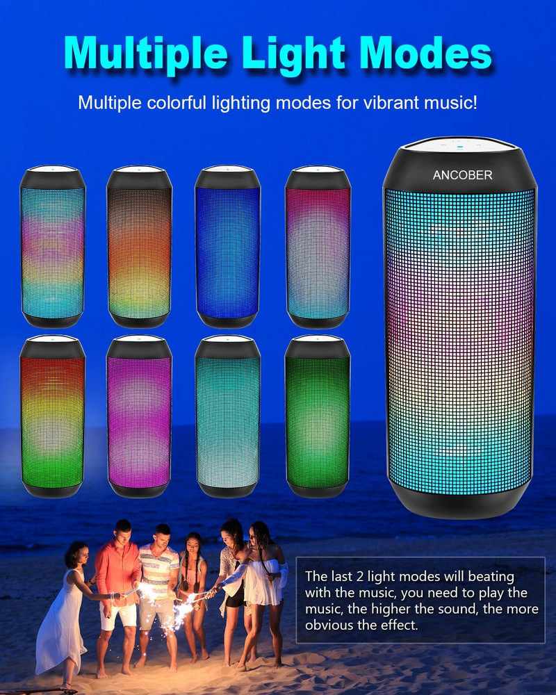 Pārnēsājams bezvadu Bluetooth skaļrunis, 15 W stereo skaņa, LED gaismas dinamiskie režīmi, ūdensizturīgi Bluetooth skaļruņi BT5.3, TWS savienošana pārī