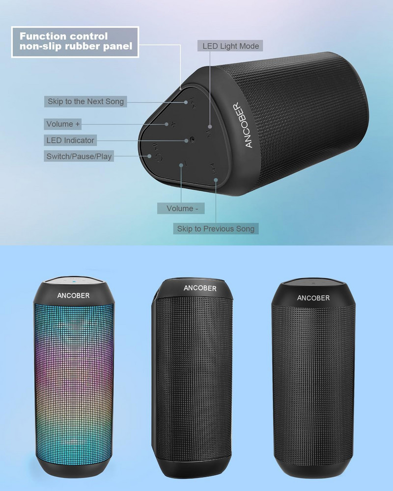 Pārnēsājams bezvadu Bluetooth skaļrunis, 15 W stereo skaņa, LED gaismas dinamiskie režīmi, ūdensizturīgi Bluetooth skaļruņi BT5.3, TWS savienošana pārī