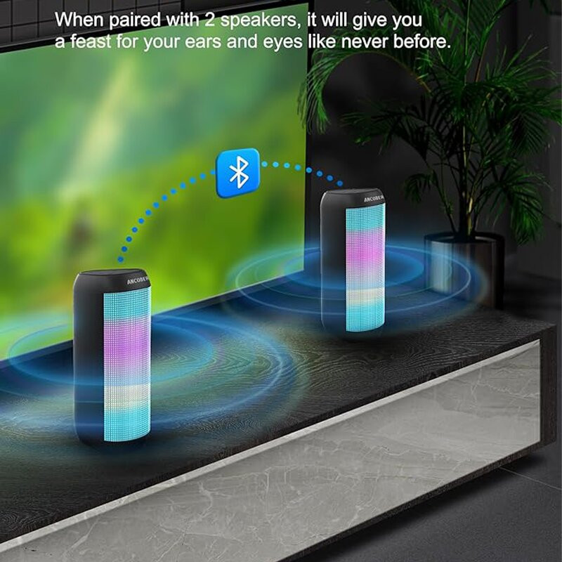 Difuzoare Bluetooth Lumini dinamice LED Difuzor portabil fără fir Împerechere TWS IPX4 Rezistent la apă Sunet stereo de 15 W