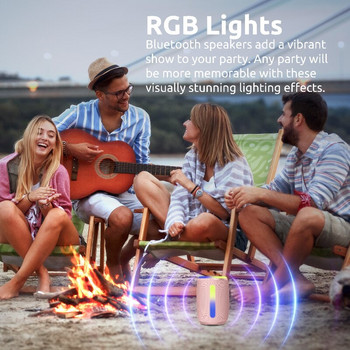 Водоустойчив безжичен високоговорител с 15 W стерео, Bluetooth 5.3 RGB светлина, двойно сдвоена звукова кутия, подходяща за домашна и външна употреба