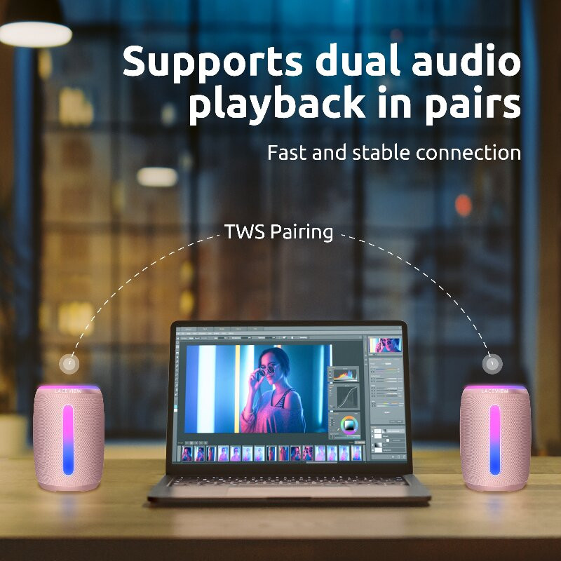 Vodootporni bežični zvučnik sa 15W stereom, Bluetooth 5.3 RGB svjetlom, dvostruko uparenom zvučnom kutijom, pogodan za kućnu i vanjsku upotrebu