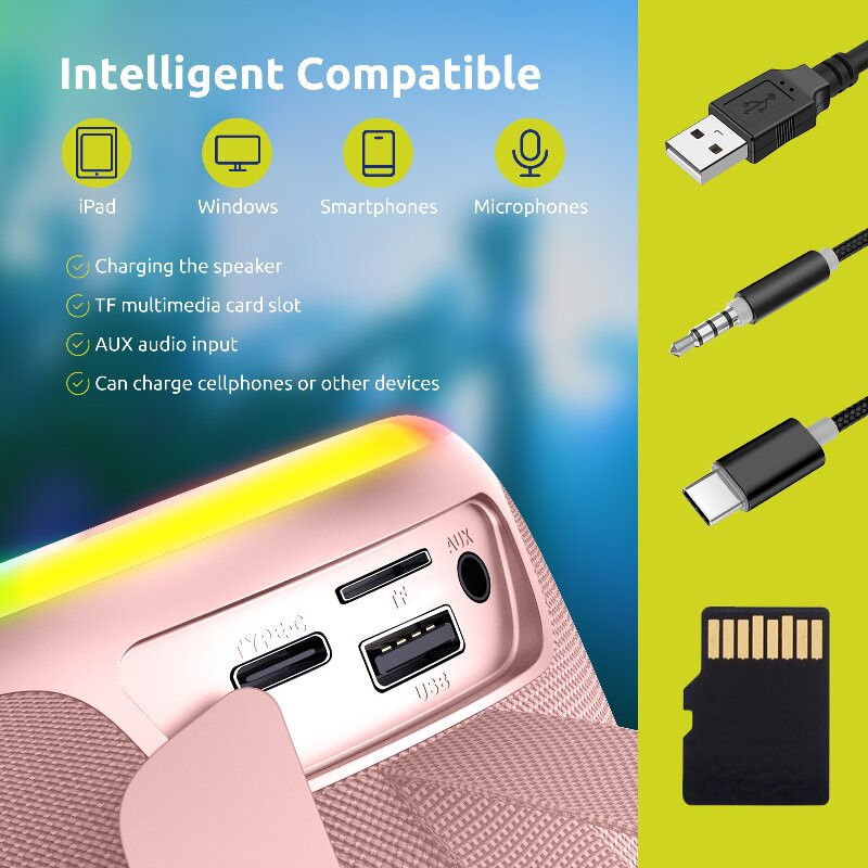 Vodootporni bežični zvučnik sa 15W stereom, Bluetooth 5.3 RGB svjetlom, dvostruko uparenom zvučnom kutijom, pogodan za kućnu i vanjsku upotrebu