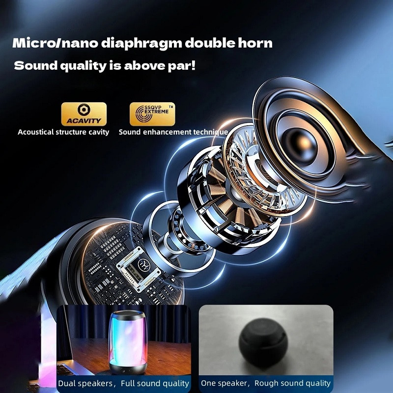 RGB nakts gaisma bezvadu Bluetooth skaļrunis atmosfēras lampas divkārši skaļruņi pārmērīgi zemi Dolby skaņas atbalsts TF karte TWS