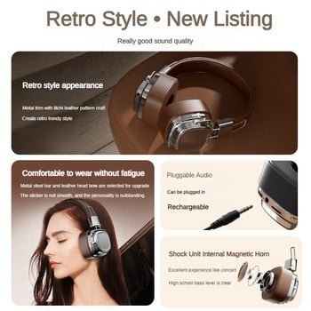 2024 Нови CR-8 Classic Over Ear Headsets Studio Dj Stereo Bluetooth5.3 Безжични ретро слушалки Touch Control Type C Слушалки