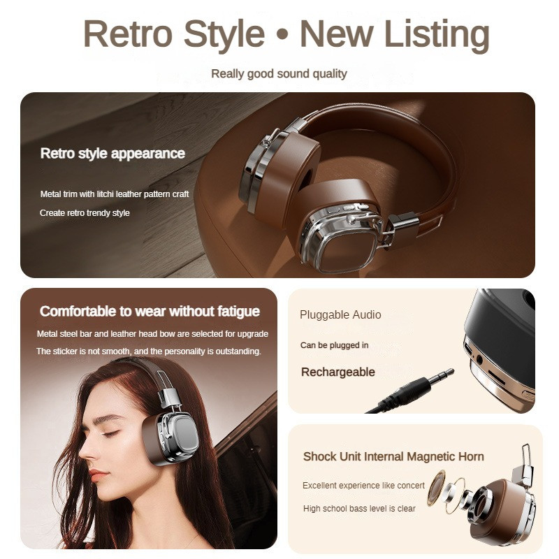 2024. gada jaunās CR-8 Classic Over Ear austiņas Studio Dj Stereo Bluetooth5.3 Bezvadu retro austiņas Touch Control C tipa austiņas