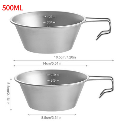 1/2 gab. Āra saliekamā bļoda 300 ml/500 ml nerūsējošā tērauda kempinga bļoda Ēdienu gatavošanai Pārgājieniem Ceļojuma piknika trauku Sierra krūzes